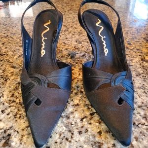 Nina Black Satin Pointed Toe Heels